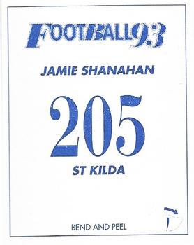 1993 Select AFL Stickers #205 Jamie Shanahan Back